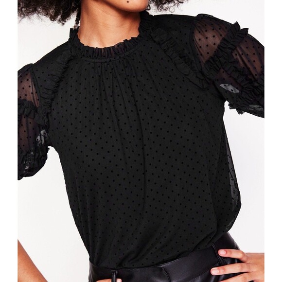 Boden Tops - Boden Women’s 16-18 Black Polka Dot Tulle Blouse Sheer Puff Sleeves Whimsigoth